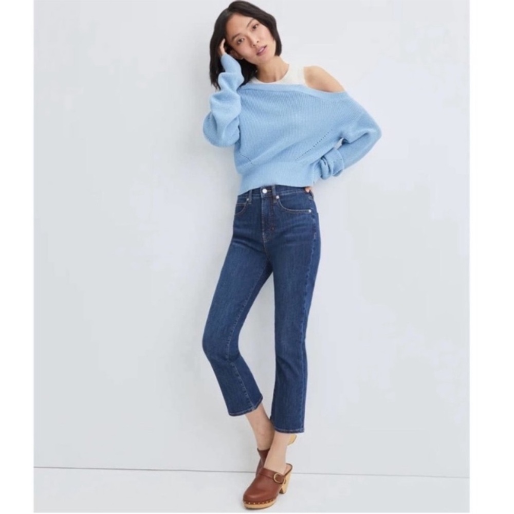 Veronica Beard Carly Kick Flare Crop Jeans Cornflower Blue Denim 27 High Rise